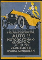 1925 Budapesti Árumintavásár Autó és Motorcsónak Kiállítás Dekoratív Reklámcédulája, 12×8,5 Cm - Advertising