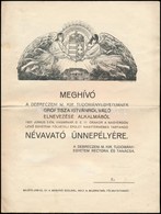 1921 Meghívó A Debreceni M. Kir. Tudományegyetem Névavató ünnepélyére - Ohne Zuordnung