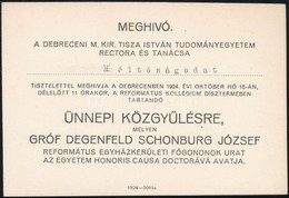 1924 Debrecen, Meghívó A Debreceni M. Kir. Tisza István Tudományegyetem ünnepi Közgyűlésére, Melyen Honoris Causa Doctor - Ohne Zuordnung