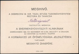 1924 Debrecen, Meghívó A Debreceni M. Kir. Tisza István Tudományegyetem Gyermekgyógyászati Klinikájának Megnyitó ünnepsé - Ohne Zuordnung