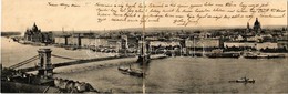 * T3 1902 Budapest, Kihajtható Panorámalap. Lánchíd, Parlament, Gőzhajó / Folding Panoramacard (r) - Ohne Zuordnung