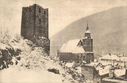 * T4 Brassó, Kronstadt, Brasov; Fekete Torony és Az Evangélikus Templom Télen / Tower And Church In Winter (ázott / Wet  - Ohne Zuordnung