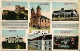 * T2/T3 1925 Léva, Levice; Hrad, Rim. Kat. Kostol, Mestsky Velky Hotel, Ucitelsky ústav, Kasárna / Vár, Római Katolikus  - Ohne Zuordnung