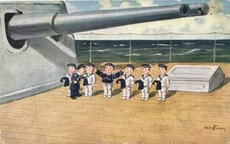T2/T3 K.u.K. Kriegsmarine Humour, Children Mariners On A Battleship, Art Postcard, S: Ad. Hofmann + K. U. K. Matrosen Ko - Ohne Zuordnung
