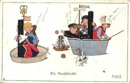 T2/T3 Die Seeschlacht / German Navy Humour, Children, Art Postcard, M. Munk Nr. 944, S: Pauli Ebner + K. U. K. Matrosenk - Non Classés