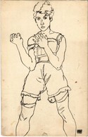 T2/T3 Lady In Underwear. Zeichnung, Lichtdruck V. Max Jaffé. Verlag Der Buchhandlung Richard Lányi S: Egon Schiele (tear - Non Classés