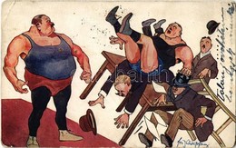 T3 Wrestlers, Humourous Art Postcard, B.K.W.I. 492-2. S: Schönpflug (pinholes) - Unclassified