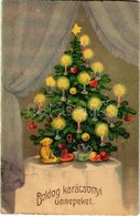 * T2/T3 1941 'Boldog Karácsonyi ünnepeket', üdvözlőlap / Christmas Greeting Card, Christmas Tree, Litho (ragasztónyom /  - Non Classés