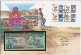 Etiópia 1976. 1B Borítékban, Alkalmi Bélyeggel és Bélyegzéssel T:I 
Ethiopia 1976. 1 Birr In Envelope With Stamps And Ca - Ohne Zuordnung