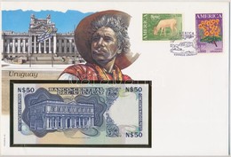 Uruguay 1989. 50P Borítékban, Alkalmi Bélyeggel és Bélyegzéssel T:I 
Uruguay 1989. 50 Pesos In Envelope With Stamps And  - Unclassified