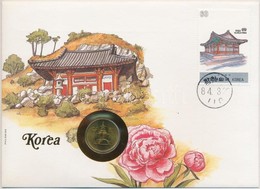 Dél-Korea 1985. 10W, Felbélyegzett Borítékban, Bélyegzéssel, Német Nyelvű Leírással T:1 Patina
South Korea 1985. 10 Won  - Unclassified