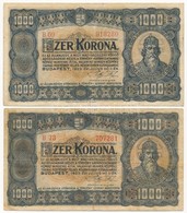 1923. 1000K 'Magyar Pénzjegynyomda R.t. Budapest' Nyomdahely Jelöléssel + 1923. 1000K Nyomdahely Jelölés Nélkül T:III
Ad - Ohne Zuordnung