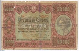 1923. 50.000K 'Orell Füssli' Piros Sor- és Sorozatszám T:IV Ragasztott, Lyuk Adamo K45 - Unclassified
