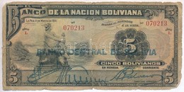 Bolívia 1929. 5B 'BANCO CENTRAL DE BOLIVIA' Felülnyomással T:III- Szakadás, Anyaghiány
Bolivia 1929. 5 Bolivianos With ' - Ohne Zuordnung