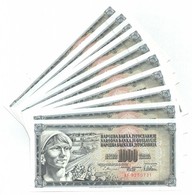 Jugoszlávia 1978. 1000D (15x) Sorszámkövetők, Valamint Mindegyiken Nyomdahiba 'GUVERNE' T:I 
Yugoslavia 1978. 1000 Dinar - Non Classificati