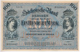 Német Birodalom / Württemberg 1911. 100M Vízjeles Papíron T:II 
German Empire / Württemberg 1911. 100 Mark On Watermarke - Ohne Zuordnung