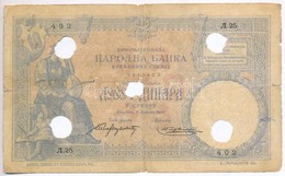 Szerbia 1893. 10D érvénytelenítő Lyukasztások T:III-,IV 
Serbia 1893. 10 Dinara Cancelled With Hole C:VG,G - Ohne Zuordnung