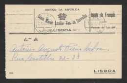 Portugal Entière Carte Officielle SR Ecole Maria Amalia Vaz De Carvalho 1945 Official Stationery Card School - Lettres & Documents