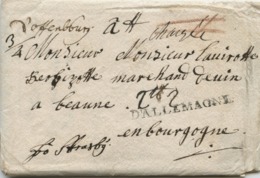 ALLEMAGNE - D'OFFENBURG + CHARGE MANUSCRIT + FCO STRASBG + D'ALLEMAGNE SUR LETTRE AVEC TEXTE POUR LA FRANCE, 1749 - Prephilately