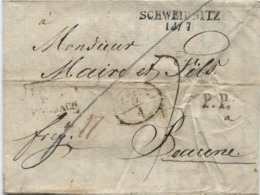 ALLEMAGNE - SCHWEIDNITZ + P.P. SUR LETTRE AVEC TEXTE POUR LA FRANCE, 1827 - Préphilatélie