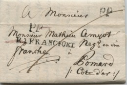ALLEMAGNE - R.1 FRANCFORT + PP SUR LETTRE AVEC TEXTE POUR LA FRANCE, 1805 - Préphilatélie