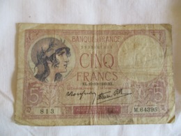 France: 5 Francs 1939 - 5 F 1917-1940 ''Violet''