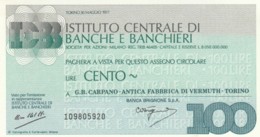 MINIASSEGNO FDS ISTITUTO CENTRALE BANCHE E BANCHIERI L.100 GB CARPANO (YA709 - [10] Checks And Mini-checks