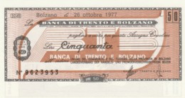 MINIASSEGNO FDS BANCA TRENTO BOLZANO L.50 UNIONE COMMERCIO BOLZANO (YA298 - [10] Cheques En Mini-cheques