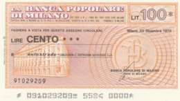 MINIASSEGNO FDS BANCA POPOLARE MILANO L.100 AUTOSTRADE (YA407 - [10] Checks And Mini-checks