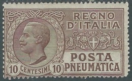1913-23 REGNO POSTA PNEUMATICA 10 CENT MH * - RB5-7 - Rohrpost