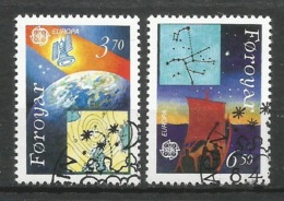 Dänemark-Färöer  1991  Mi.Nr. 215 / 216 , EUROPA CEPT - Europäische Weltraumfahrt - Gestempelt / Fine Used / (o) - 1991