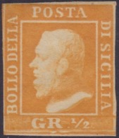 Sicilia - 040 * 1859 - 1/2 Gr. Arancio II Tavola N. 2. Cert. Biondi. Cat. € 1200,00. SPL - Sicile