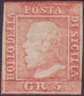 Sicilia - 041 * 1859 - 5 Gr. Vermiglio Chiaro N. 10. Cert. Biondi. Cat. € 1500,00. SPL - Sicilia