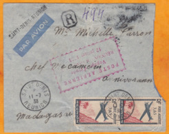 1938 - Enveloppe Par Avion De Saint Denis, Réunion Vers Anivorano, Via Tananarive, Madagascar - Voyage D' étude - Cartas