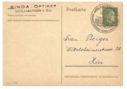 SK387 - MULHAUSEN (ELS) 2 - 1942 - Entier Postal 5 Pfg - Entête OPTIKER BINDA - Cachet Touristique BOLLWERK - - Autres & Non Classés