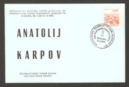 Yugoslavia 1978 Bugojno - Chess Hand Cancel On Card, Karpov - Schach