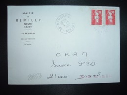 LETTRE MAIRIE TP M. DE BRIAT TVP ROUGE X2 OBL.4-4 1997 58 REMILLE GA NIEVRE (GUICHET ANNEXE) - Other & Unclassified