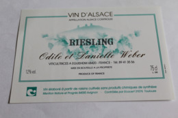 Etiquette Neuve Vin D Alsace Riesling    12o  Weber - Riesling