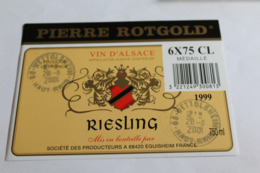 Etiquette Neuve Vin D Alsace Riesling   1999 Pierre Rotgold - Riesling