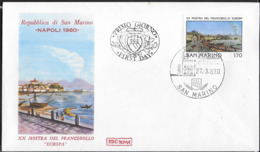 SAN MARINO - 1980 - XX MOSTRA DEL FRANCOBOLLO EUROPA - 27.03.1980 - SU BUSTA F.D.C.ROMA - NON VIAGGIATA - Lettres & Documents