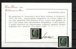 BASE ATLANTICA 1943 25 C. DOPPIA SOPRASTAMPA UNA CAPOVOLTA N. 9c ** MNH C. DIENA - Emisiones Locales/autónomas