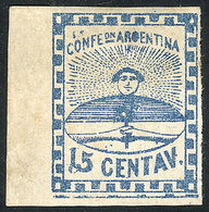 ARGENTINA: GJ.3c, 15c. Blue, With Variety "Double Line Below The Bottom Frame", VF" - Autres & Non Classés