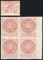 ARGENTINA: GJ.10, 5c. Rose, Beautiful Marginal Block Of 4, The Top Right Stamp With VARIETY: Several Retouches Around Th - Andere & Zonder Classificatie