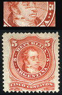 ARGENTINA: GJ.37, 1867 5c. Rivadavia With Groundwork Of Horizontal Lines, With Very Interesting Variety: Notable Small L - Sonstige & Ohne Zuordnung