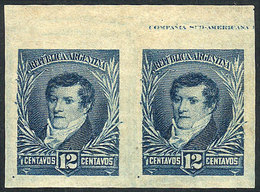 ARGENTINA: GJ.144P, Spectacular IMPERFORATE PAIR With Top Sheet Margin, Tiny Hinge Mark, Excellent! - Andere & Zonder Classificatie