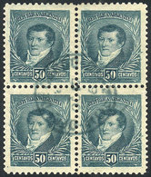 ARGENTINA: GJ.171, Very Rare Block Of 4 Of 50c. Belgrano With Small Sun Wmk And COMPOUND PERF GJ.171, Postally Used, Sup - Sonstige & Ohne Zuordnung