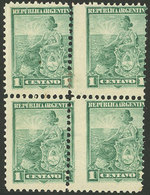 ARGENTINA: GJ.218, 1899 1c. Seated Liberty, Block Of 4 With DIAGONAL PERFORATION, VF! - Andere & Zonder Classificatie