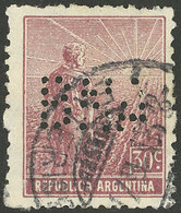 ARGENTINA: GJ.347, 30c. Plowman, With "BNA" PERFIN (B15 In The CLM Catalog), Extremely Rare, VF Quality" - Autres & Non Classés