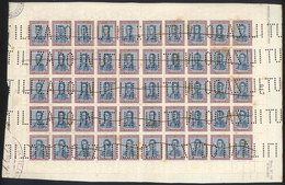 ARGENTINA: GJ.454O, 1917 10P. San Martín With Horizontal Honeycomb Wmk, Complete Sheet Of 50 Examples Glued To A Documen - Altri & Non Classificati