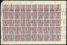 ARGENTINA: GJ.455O, 1917 20P. San Martín With Horizontal Honeycomb Wmk, Complete Sheet Of 50 Examples Punched  "INUTILIZ - Andere & Zonder Classificatie